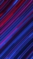 Vertikale Video - - abstrakt Bewegung Hintergrund mit glühend rot und Blau Neon- Licht Balken ziehen um schräg über das Rahmen beim hoch Geschwindigkeit. diese modisch Spielen Hintergrund Animation ist voll hd und Schleife.
