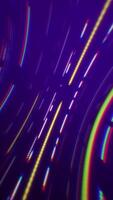 Vertical video - trendy retro cyberpunk background with glowing neon lines, dashed lines and dots moving across the frame. Full HD, looping abstract motion background animation.