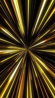 Vertical video - cosmic interstellar hyperspace motion background animation. Flying at warp speed through glowing golden star light beams.