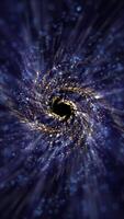 Vertical video - space sci-fi background. A spiral vortex of gold and blue galaxy stars and particles. Seamlessly looping, HD science motion background animation.