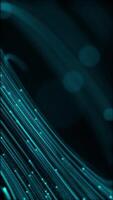 Vertical video - digital data stream background animation with a fast moving stream of green blue fiber optic light data nodes and particles. This modern technology background is full HD and looping.