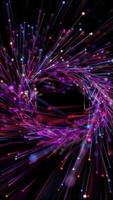 Vertical video - colorful spiraling helix of magical glowing line and sphere particles background animation. This abstract magical multi colored motion background is full HD and looping.