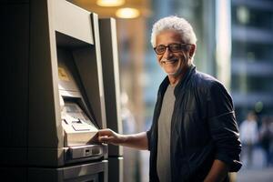 AI generated an old man using an atm machine with generative ai photo