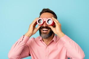AI generated a man looking through binoculars with generative ai photo