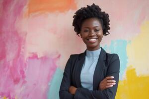 AI generated african businesswoman in suit with generative ai photo