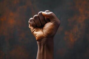 AI generated black skin hand raised fist with generative ai photo