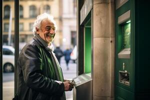 AI generated an old man using an atm machine with generative ai photo