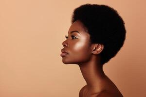 AI generated african female model turn sideways with generative ai photo