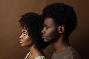 AI generated african male and female model turn sideways with generative ai photo