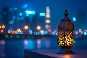 AI generated arabic style hanging lamp bokeh style background with generative ai photo