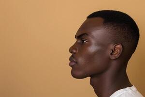 AI generated african male model turn sideways with generative ai photo