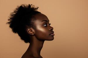 AI generated african female model turn sideways with generative ai photo