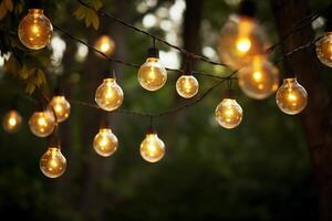 AI generated a string of lights hanging on the tree bokeh style background with generative ai photo
