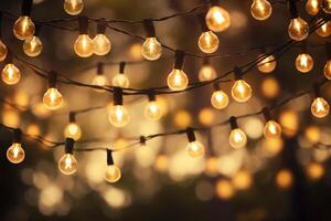 AI generated a string of lights hanging on the tree bokeh style background with generative ai photo