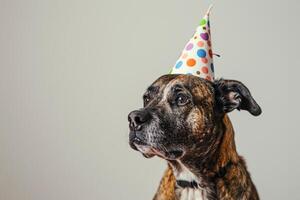 AI generated a dog wearing a birthday hat with generative ai photo