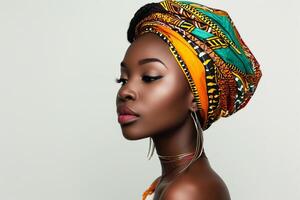 AI generated beautiful african female model wearing traditional dress with generative ai photo