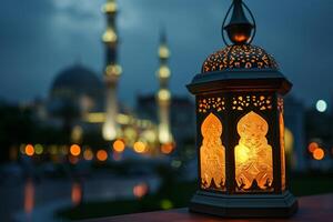 AI generated arabic style hanging lamp bokeh style background with generative ai photo