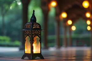 AI generated arabic style hanging lamp bokeh style background with generative ai photo