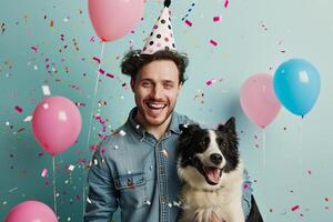 ai generado un hombre celebrando su perro cumpleaños con generativo ai foto