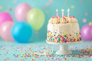 AI generated pastel birthday cake bokeh style background with generative ai photo