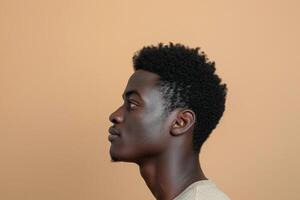 AI generated african male model turn sideways with generative ai photo