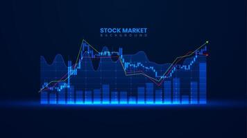 Stock market growth graph in futuristic technology style. Business growth illustration with the bar chart static and up arrow. Successful candlestick trading chart information. vector