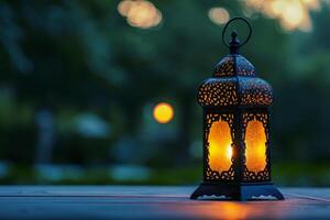 AI generated arabic style hanging lamp bokeh style background with generative ai photo