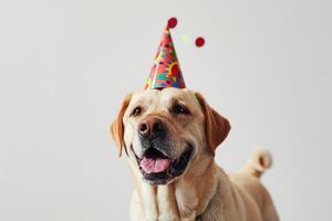 AI generated a dog wearing a birthday hat with generative ai photo