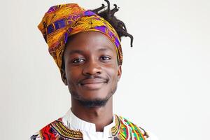 ai generado hermosa africano masculino modelo vistiendo tradicional ropa con generativo ai foto