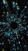 Vertical video - outer space glowing stars background. Flying through a blue and gold galaxy of stars and particles at hyperspace warp speed. Looping, HD motion background animation.