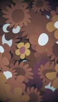 Vertical video - trippy retro 1970s psychedelic floral pattern motion background animation with various cute flowers in warm brown vintage tones. Full HD and a seamless loop.