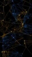 Vertical video - abstract plexus tech background with glowing blue and gold connecting lines and dots or nodes. Digital data network connections concept. This technology video is full HD and looping.