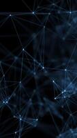 Vertical video - abstract plexus tech background with glowing blue shiny connecting lines and dots or nodes. Digital data network connection concept. This technology video is full HD and looping.