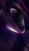 Vertical video - abstract technology motion background animation with a fluid flowing purple and gold fractal wave of glowing light beams and particles.