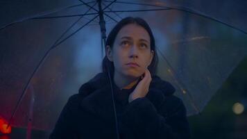 Sentimental Lonely Young Woman Anxious Crying In Rainy Night video