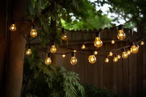 AI generated a string of lights hanging on the tree bokeh style background with generative ai photo