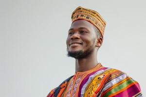 ai generado hermosa africano masculino modelo vistiendo tradicional ropa con generativo ai foto