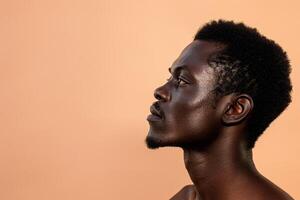 AI generated african male model turn sideways with generative ai photo