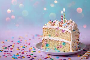 AI generated pastel birthday cake bokeh style background with generative ai photo