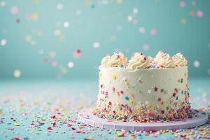 AI generated pastel birthday cake bokeh style background with generative ai photo