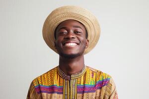 ai generado hermosa africano masculino modelo vistiendo tradicional ropa con generativo ai foto