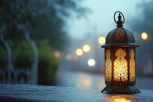 AI generated arabic style hanging lamp bokeh style background with generative ai photo