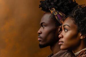 AI generated african male and female model turn sideways with generative ai photo