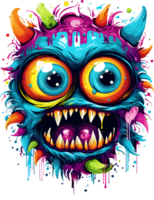 AI generated Scary Halloween big-eyed crazy monster character in bright colors, on transparent background, for t-shirt or sticker design ready to print png