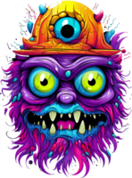 AI generated Scary Halloween big-eyed crazy monster character in bright colors, on transparent background, for t-shirt or sticker design ready to print png