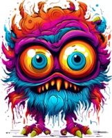 ai generiert unheimlich Halloween großäugig verrückt Monster- Charakter im hell Farben, auf transparent Hintergrund, zum T-Shirt oder Aufkleber Design bereit zu drucken png