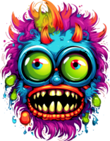 AI generated Scary Halloween big-eyed crazy monster character in bright colors, on transparent background, for t-shirt or sticker design ready to print png