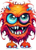 AI generated Scary Halloween big-eyed crazy monster character in bright colors, on transparent background, for t-shirt or sticker design ready to print png