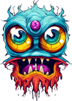 AI generated Scary Halloween big-eyed crazy monster character in bright colors, on transparent background, for t-shirt or sticker design ready to print png