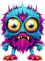 AI generated Scary Halloween big-eyed crazy monster character in bright colors, on transparent background, for t-shirt or sticker design ready to print png